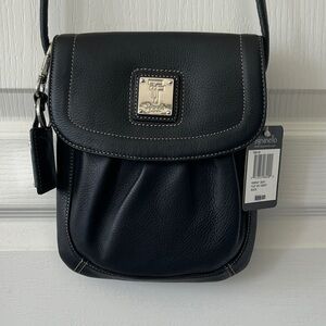 Tignanello Black Leather Messenger Bag